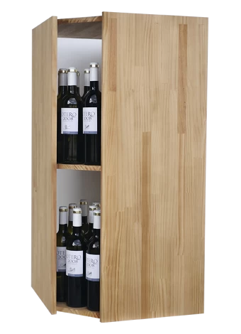 Corner wine rack with interior shelf for 40 bottles that brings aesthetic variety and functionality 