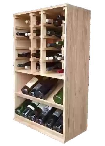 BOTELLERO DE MADERA DE PINO PARA BOTELLAS MAGNUM CON BALDAS EXPOSITORAS