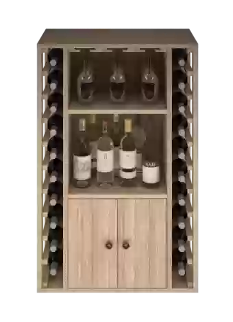 WOODEN BOTTLE HOLDER WITH DOORS AND SUPPORT FOR WINE GLASSES ER2521 Distributed  by Expovinalia