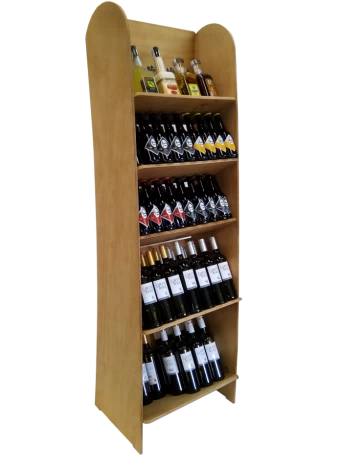 ESPOSITORE IN LEGNO CON CINQUE SFERE, COLORE ROVERE TINTO