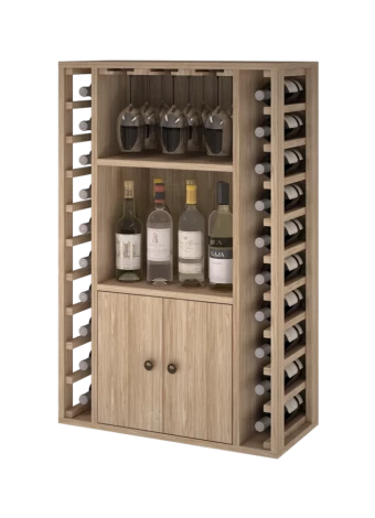 BOTELLERO DE MADERA  CON PUERTAS Y SOPORTE PARA COPAS ER2521 Distribuido por Expovinalia