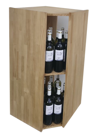 Corner wine rack with interior shelf for 40 bottles that brings aesthetic variety and functionality 