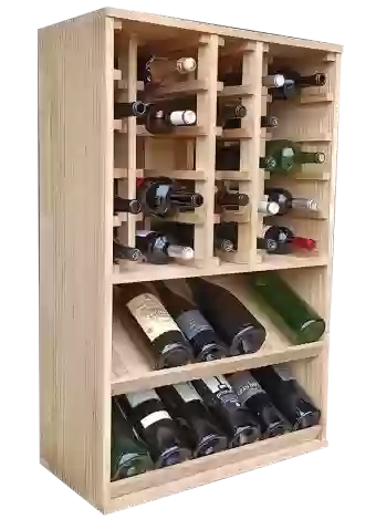 BOTELLERO DE MADERA DE PINO PARA BOTELLAS MAGNUM CON BALDAS EXPOSITORAS