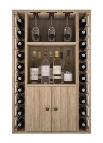 BOTELLERO DE MADERA  CON PUERTAS Y SOPORTE PARA COPAS ER2521 Distribuido por Expovinalia